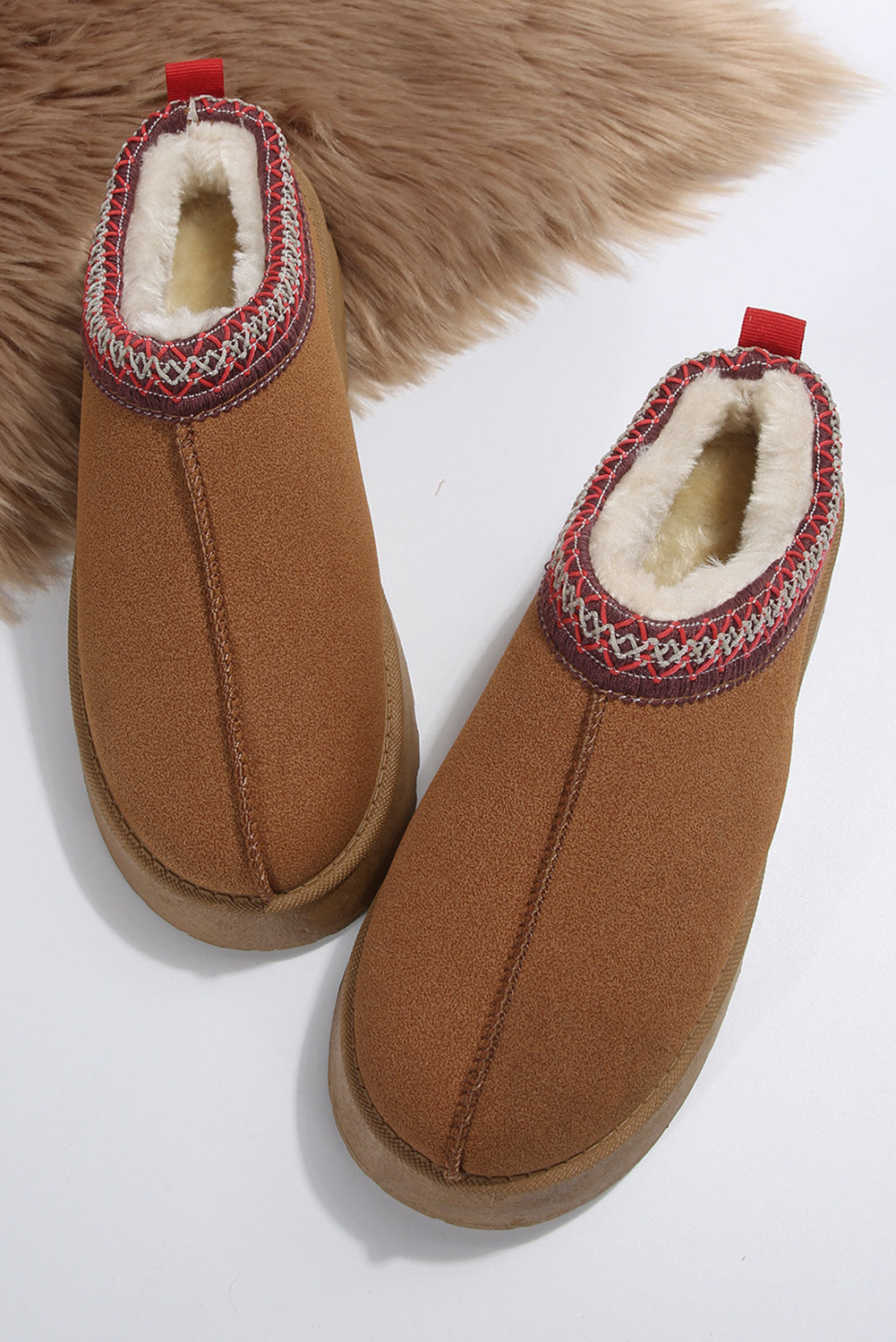 Chestnut Contrast Print Suede Snow Boots