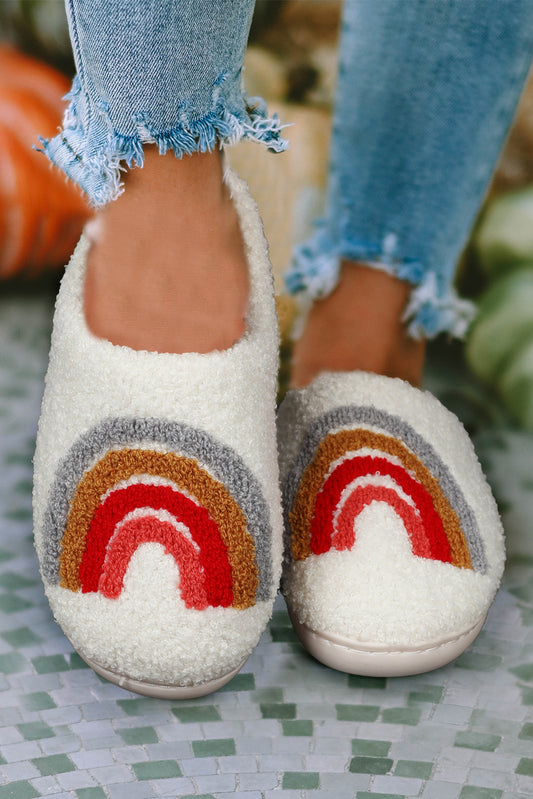 Bright White Rainbow Winter Home Slippers