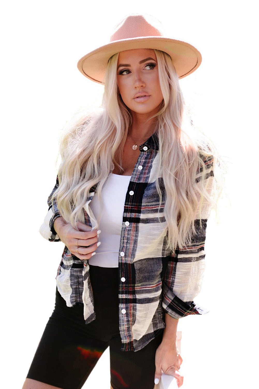 Blue Distressed Raw Edge Plaid Print Shirt