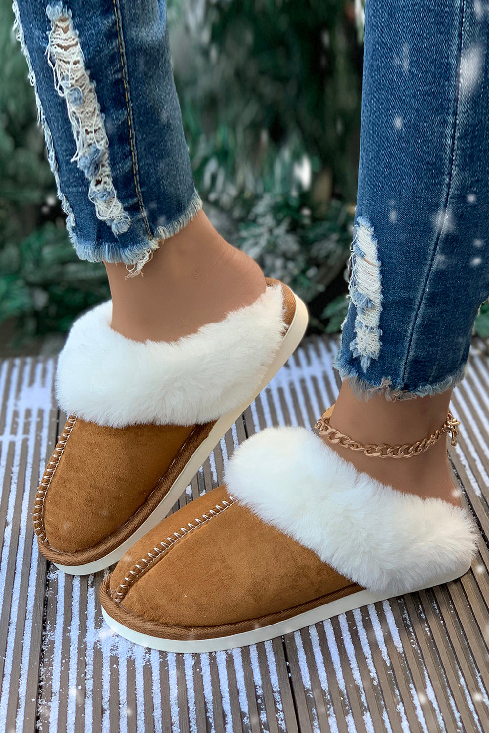 Camel Suede Winter Home Slippers