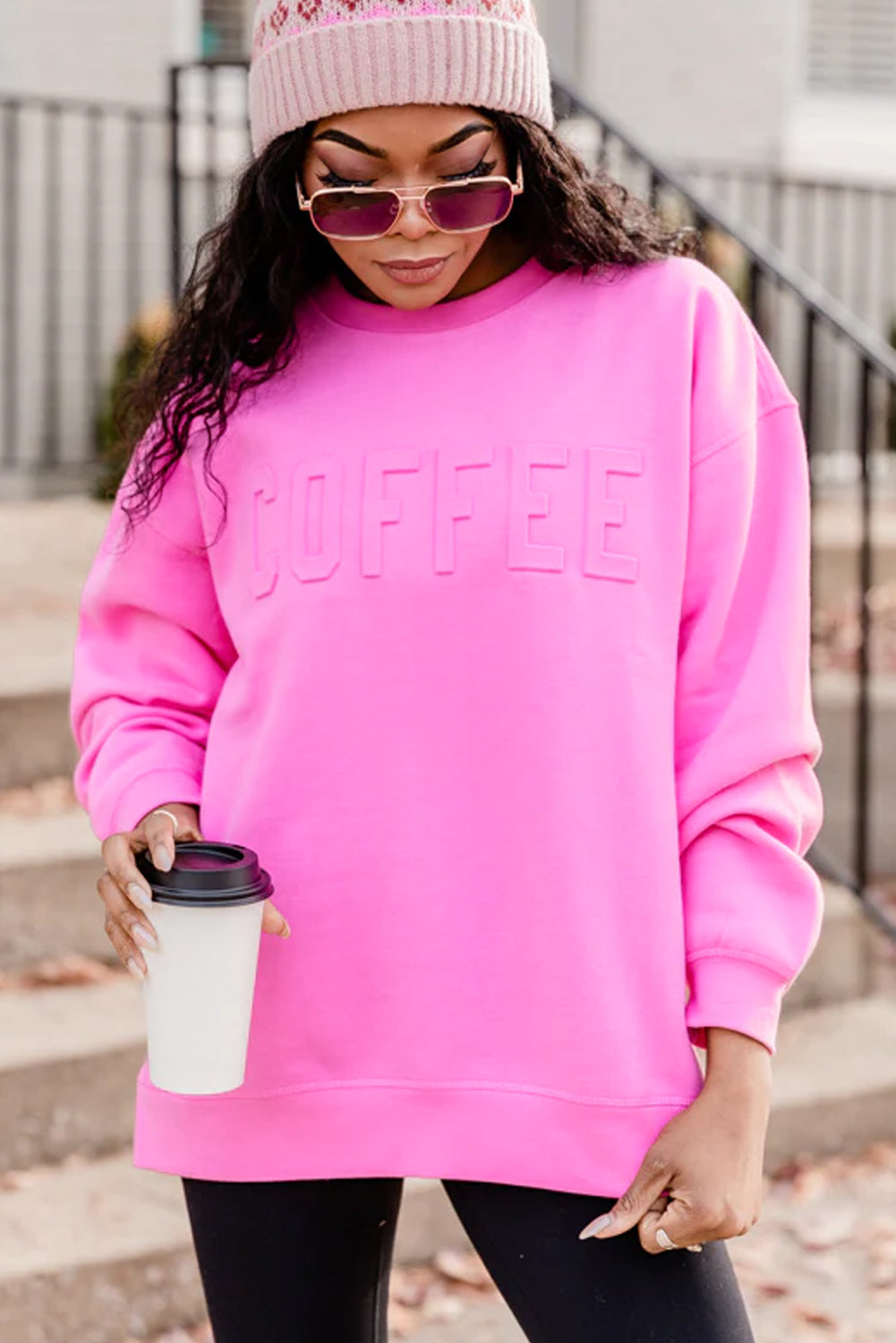 Bonbon COFFEE Letter Embossed Casual Sweatshirt