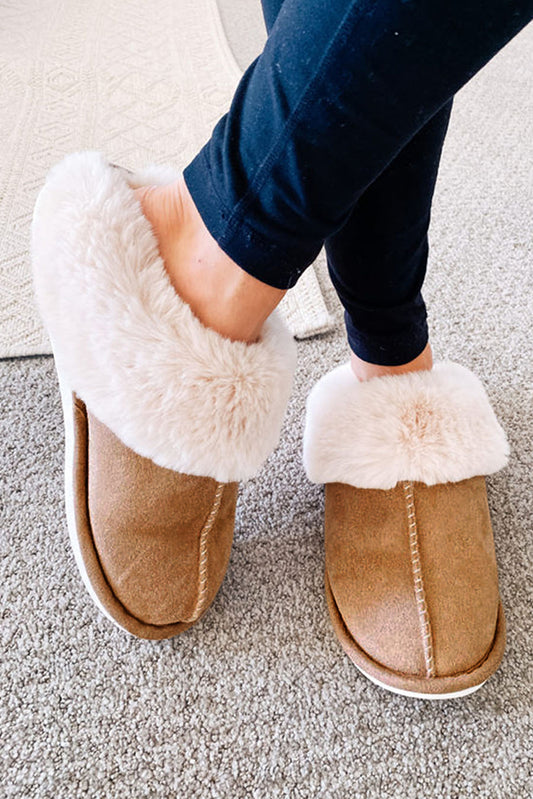 Camel Suede Winter Home Slippers