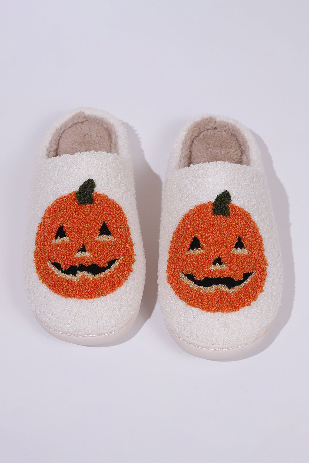 White Halloween Pumpkin Print Slippers