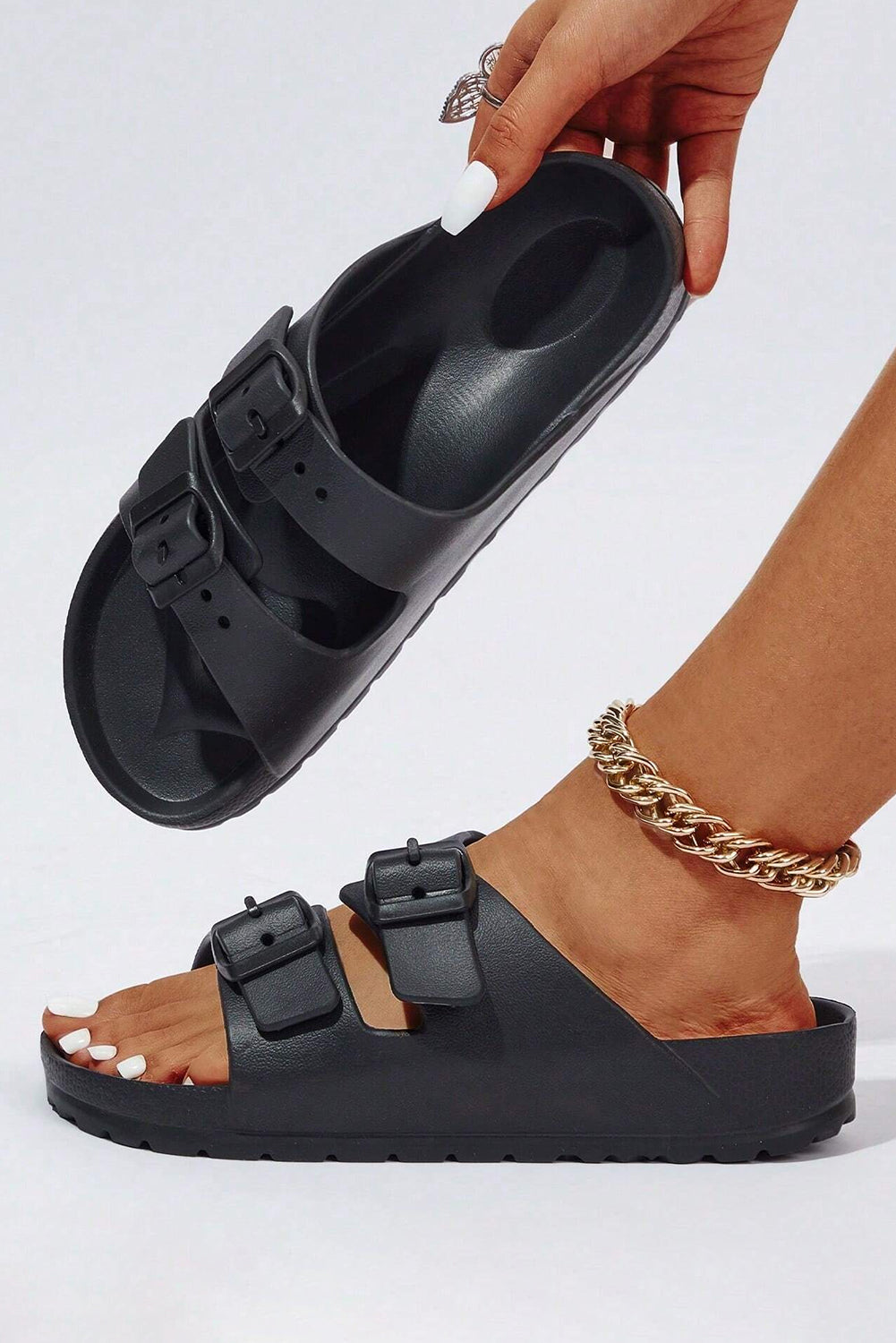 Black Double-buckle EVA Sandals