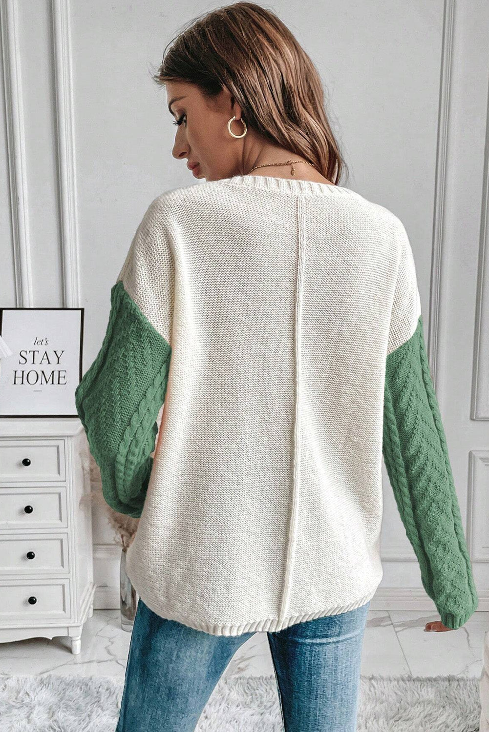 Vineyard Green Colorblock Patched Pocket Drop Shoulder Sweater