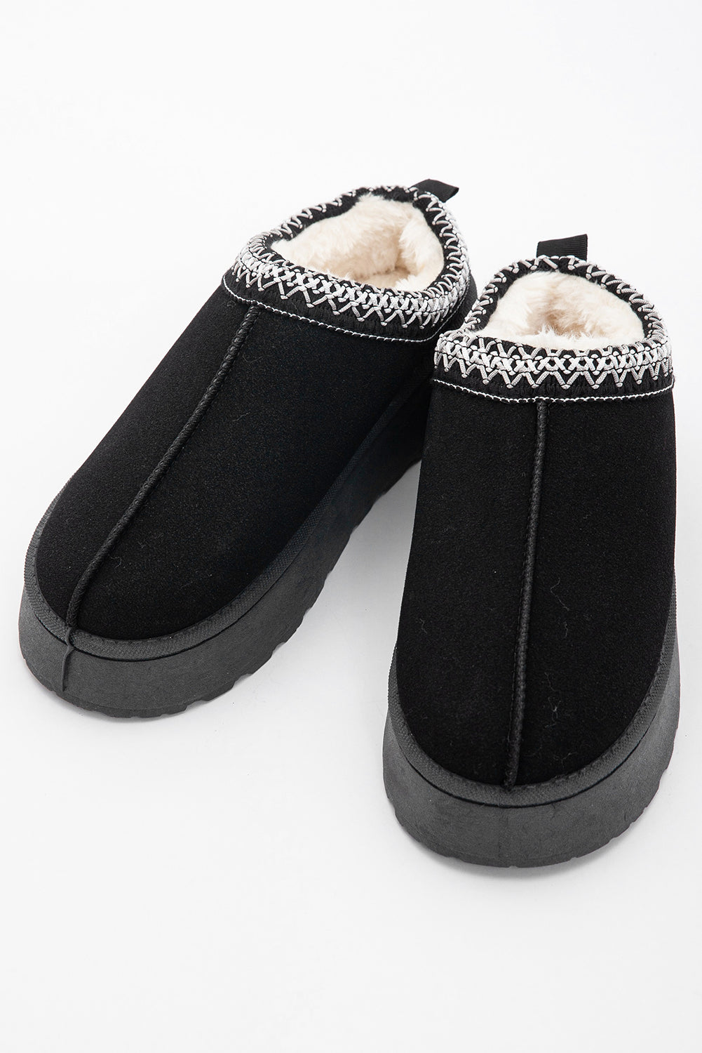 Black Contrast Print Suede Snow Boots