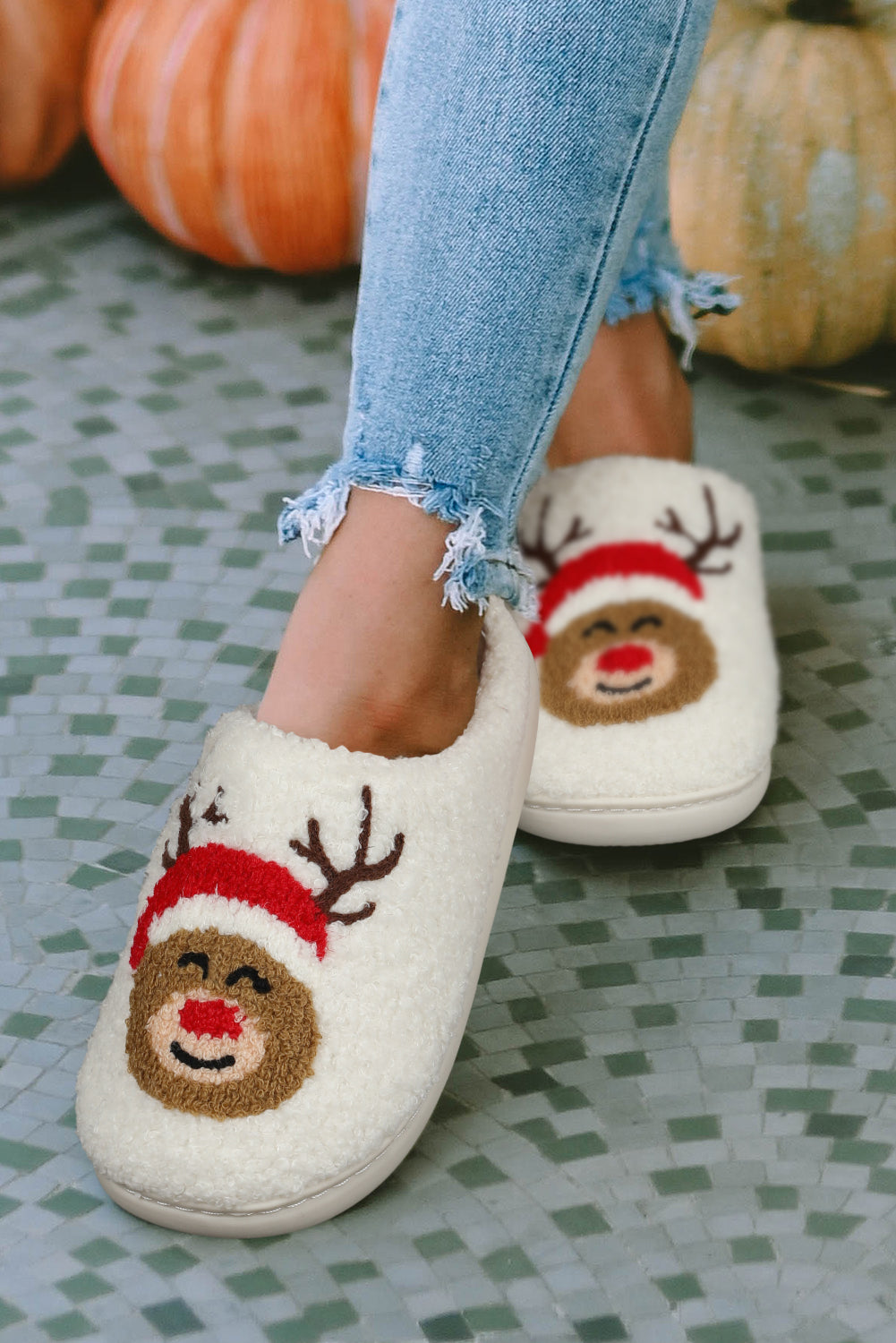 White Christmas Deer Home Indoor Slippers