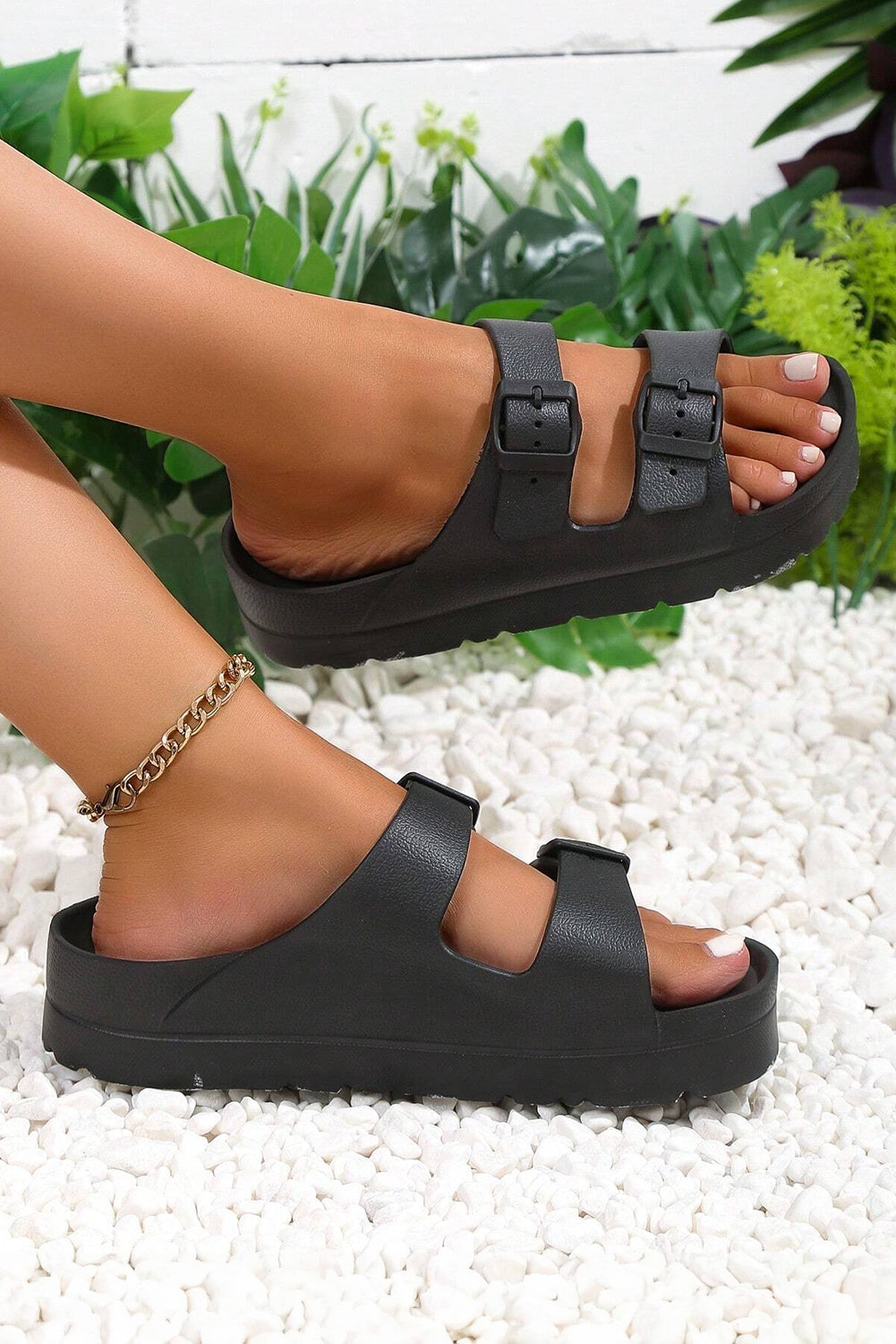 Black Double-buckle EVA Sandals