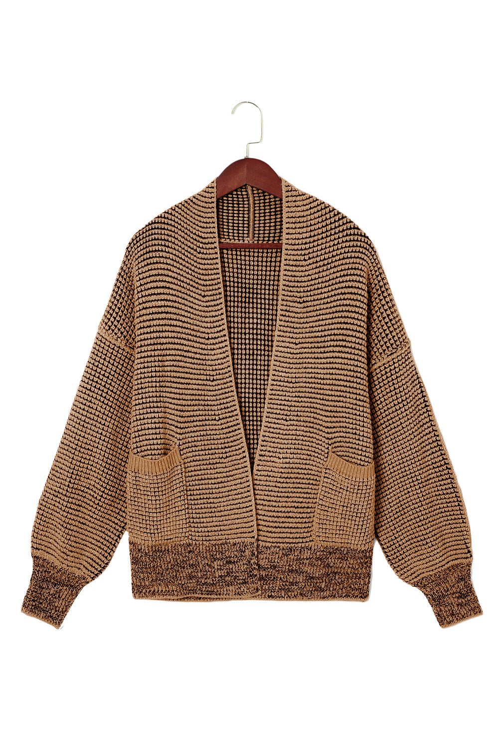 Brown Chunky Waffle Knit Oversized Collar Cardigan