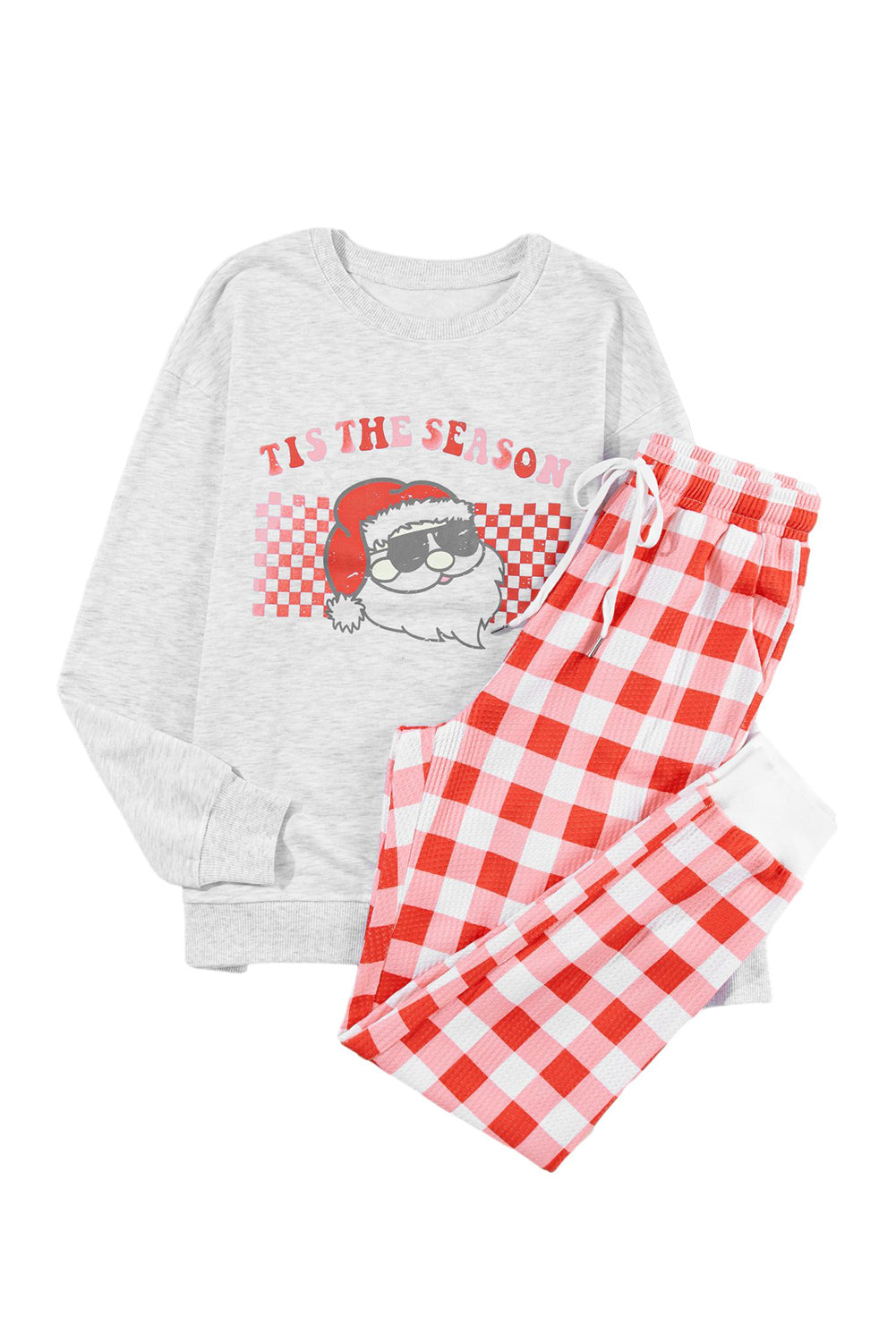 Multicolor Christmas Claus Graphic Top Plaid Pants Lounge Set