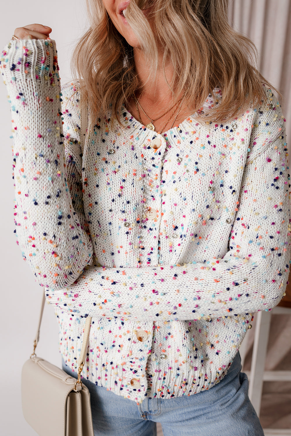 White Multicolor Confetti Sweater Cardigan