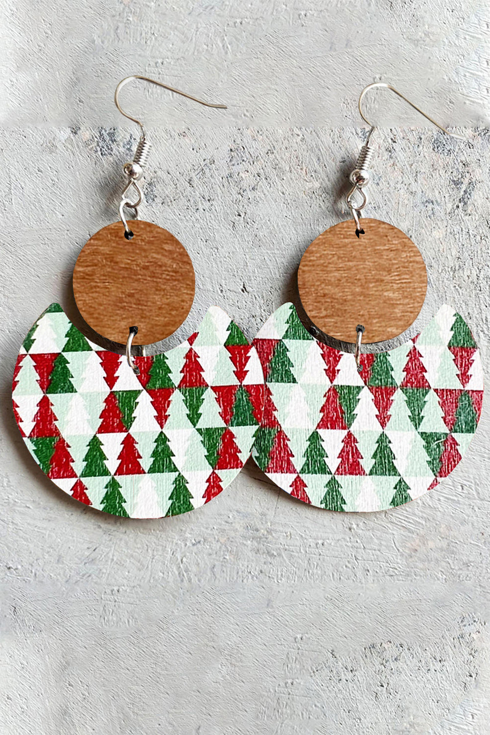 Dark Green Christmas Checker Wooden Earrings