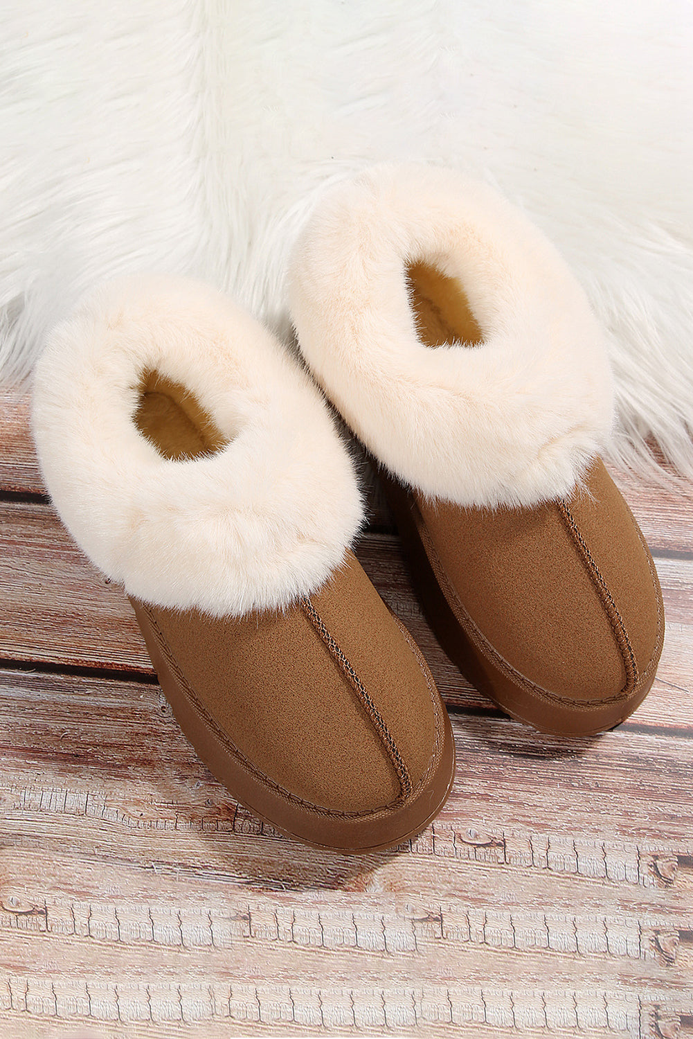 Chestnut Suede Trim Thick Sole Flat Snow Boots