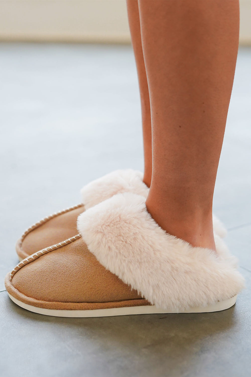 Camel Suede Winter Home Slippers