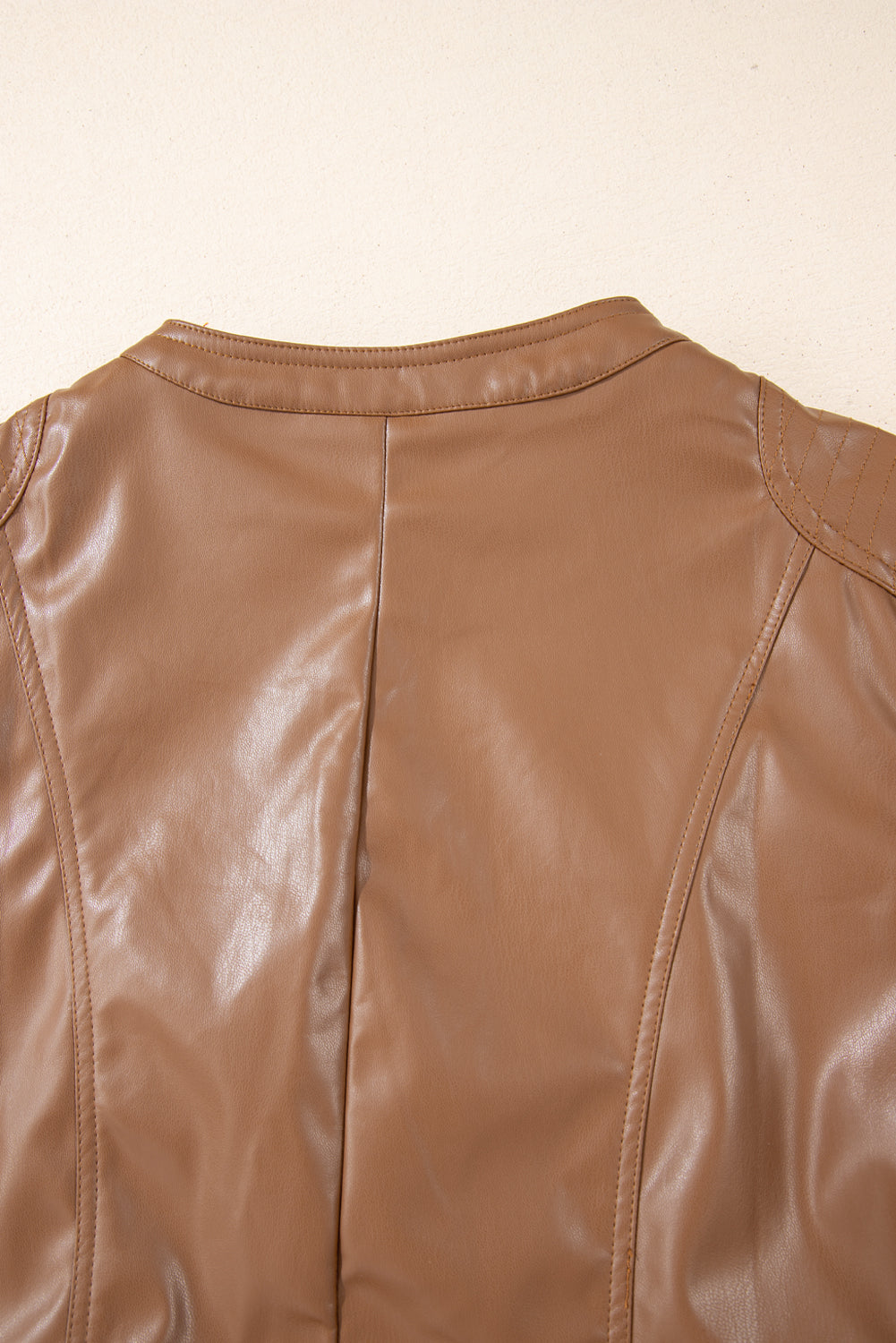 Chestnut Solid Faux Leather Zipper Slim Fit Jacket