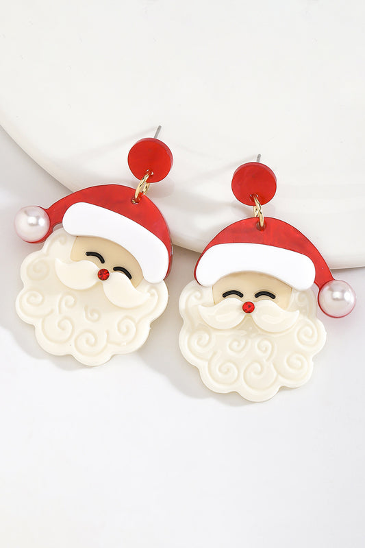 Fiery Red Bright Pearl Santa Christmas Earrings