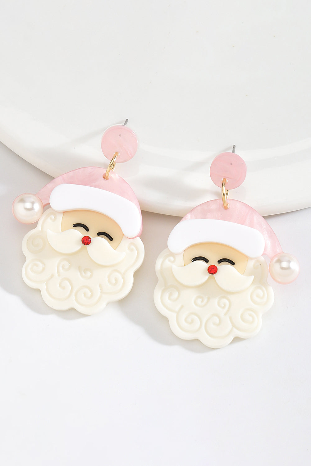 White Bright Pearl Santa Earrings