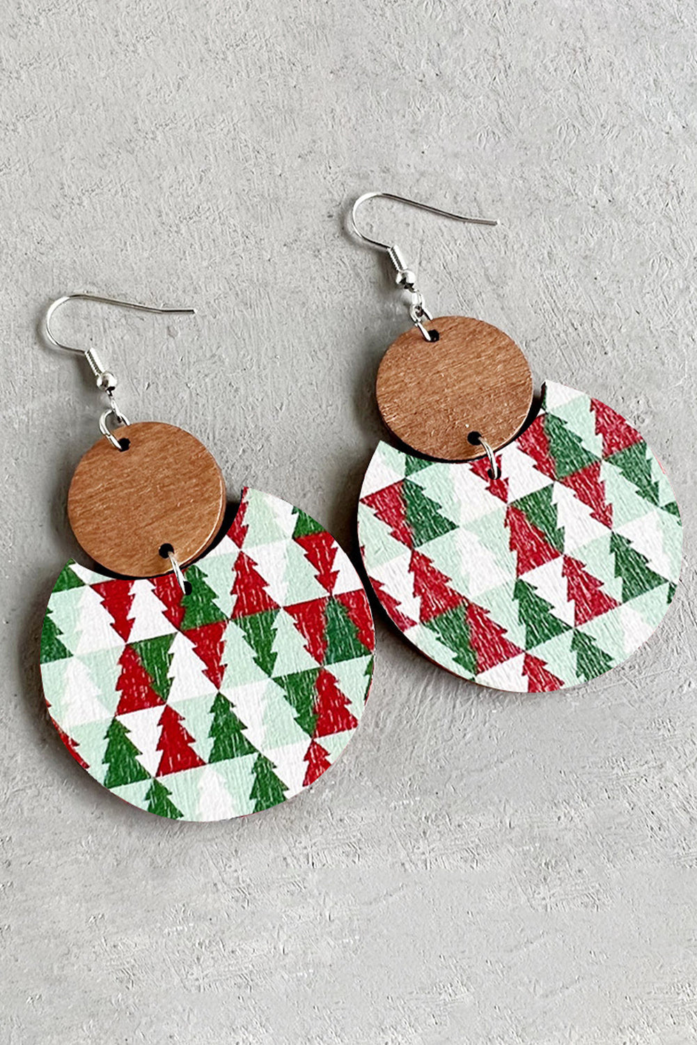 Dark Green Christmas Checker Wooden Earrings