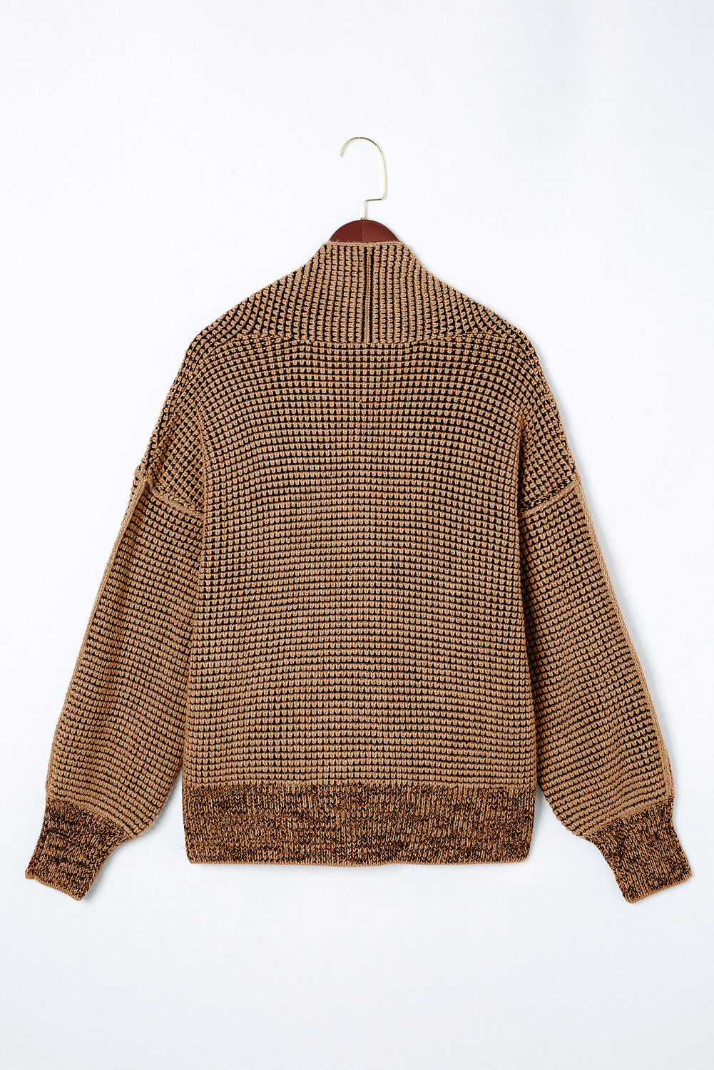 Brown Chunky Waffle Knit Oversized Collar Cardigan