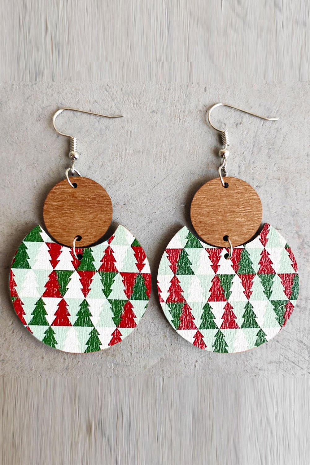 Dark Green Christmas Checker Wooden Earrings