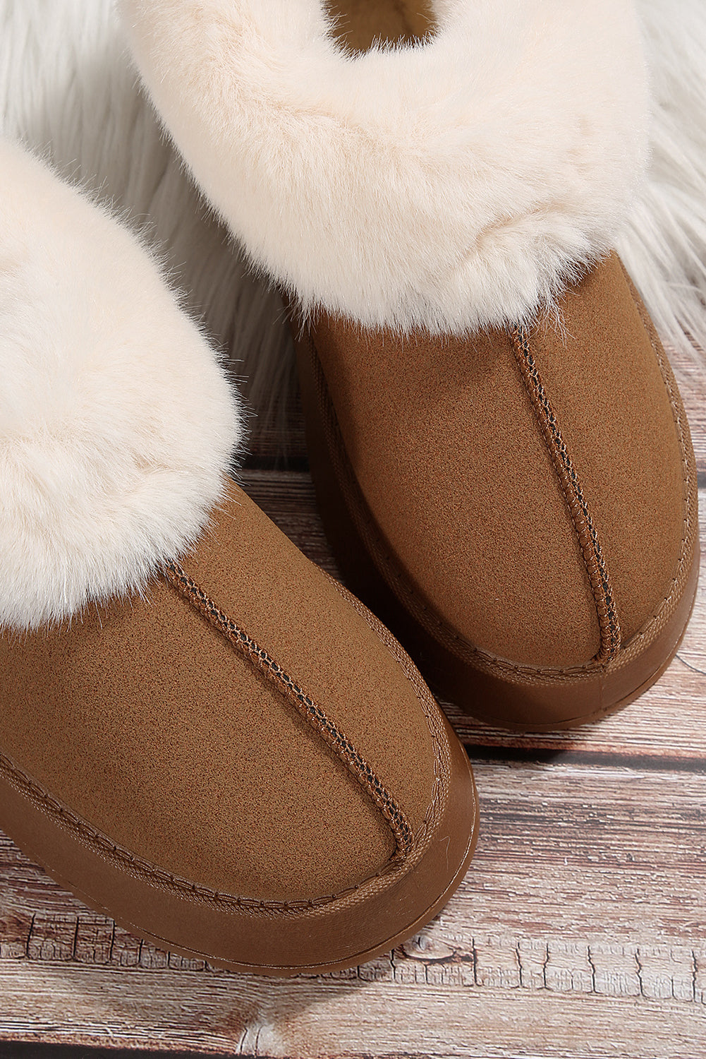 Chestnut Suede Trim Thick Sole Flat Snow Boots