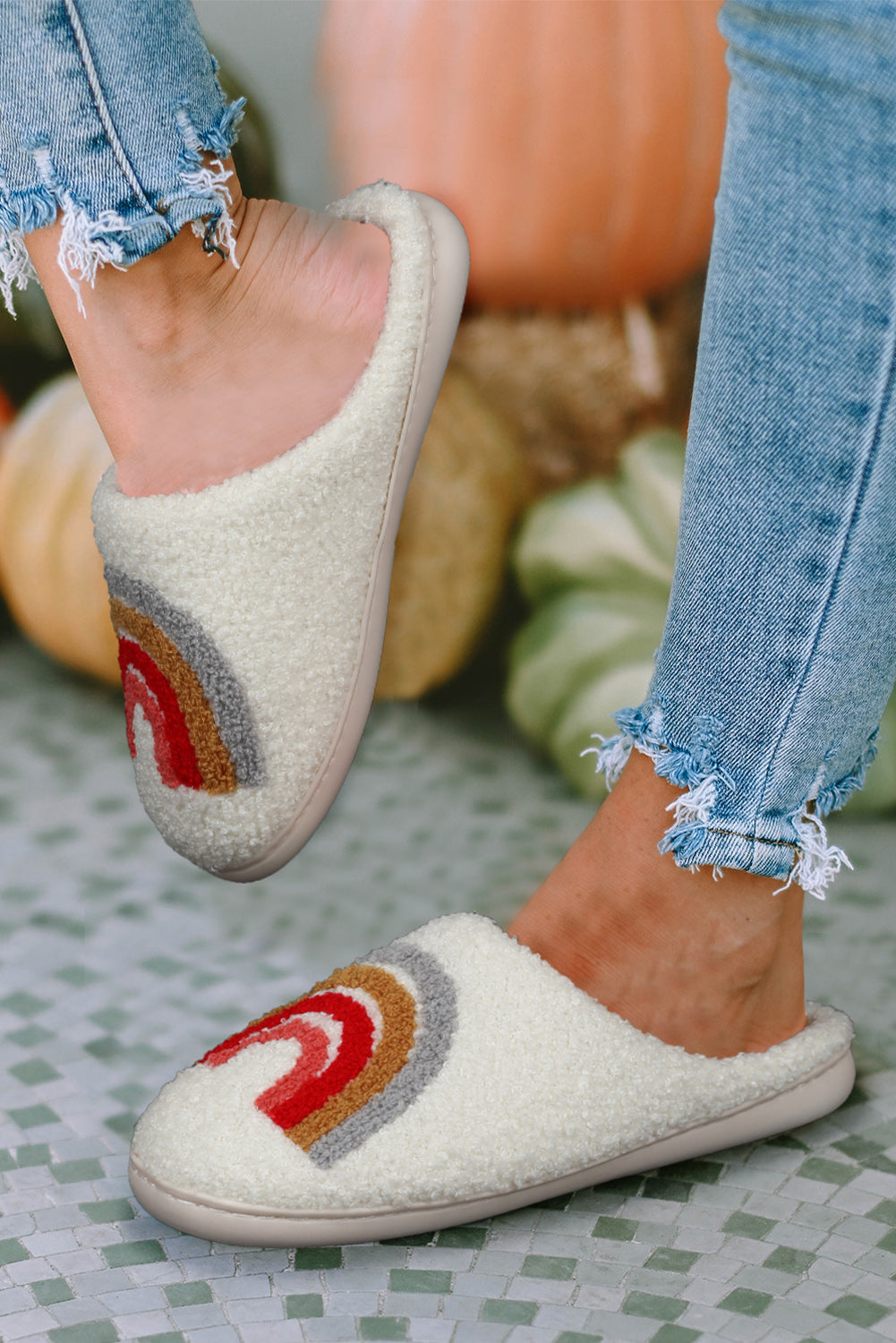 Bright White Rainbow Winter Home Slippers