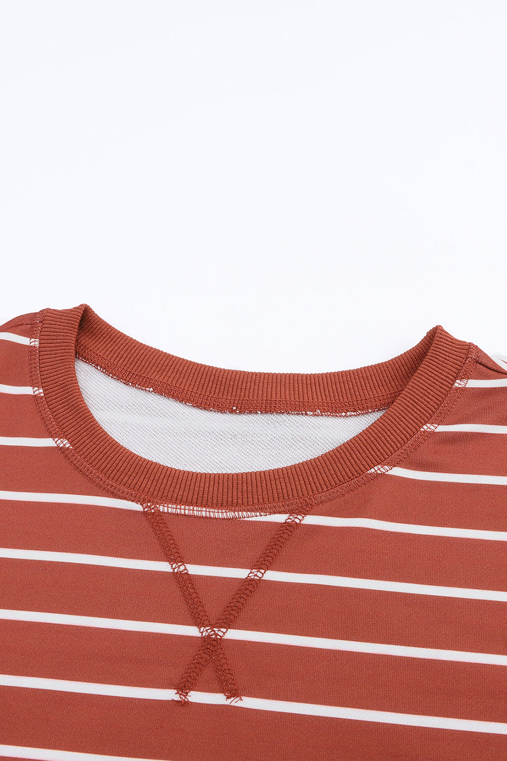 Red Striped Print Ribbed Trim Long Sleeve Top