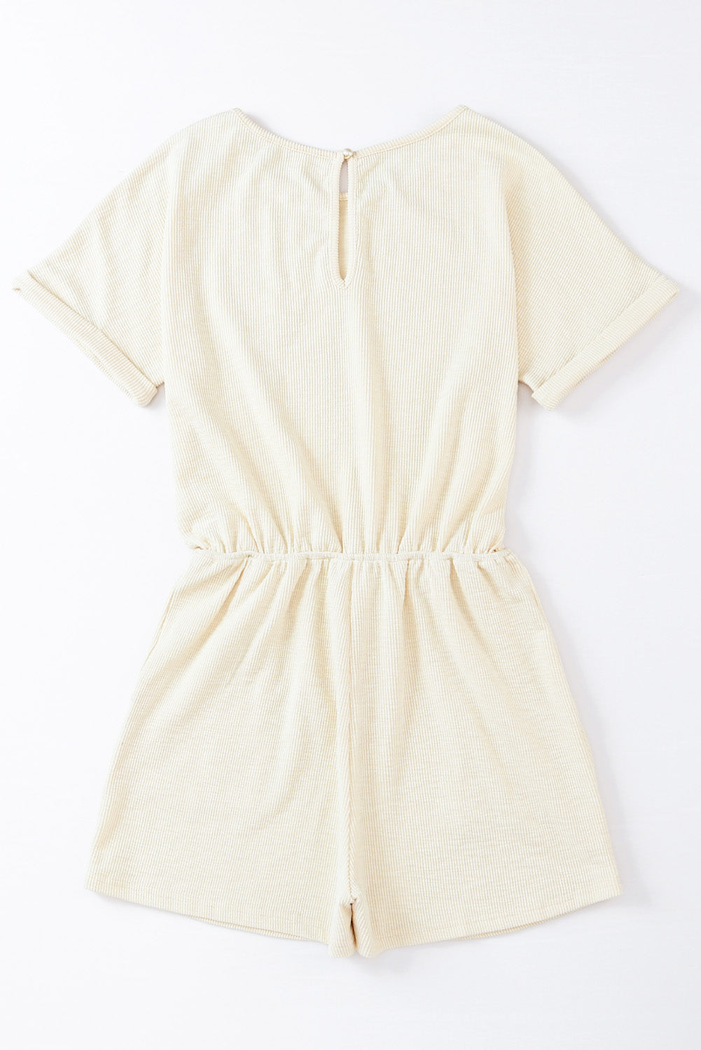 Beige Ribbed Elastic Waist Romper