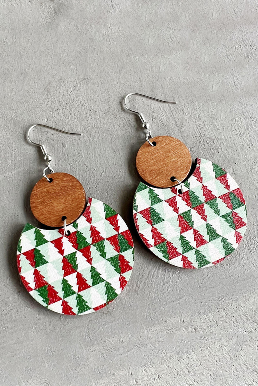 Dark Green Christmas Checker Wooden Earrings