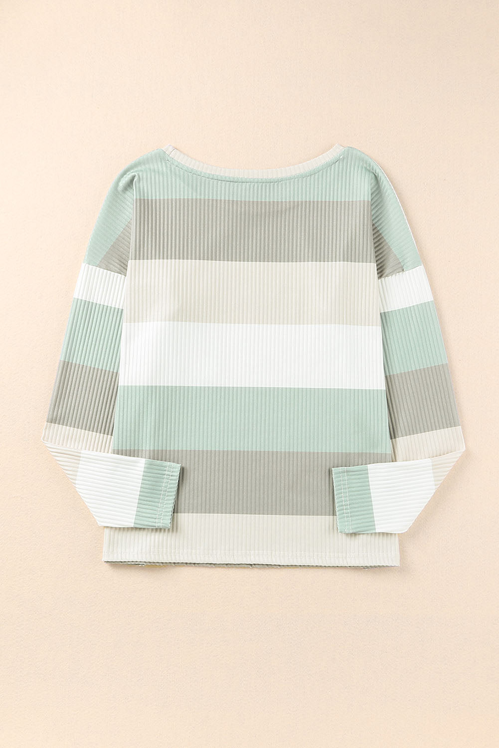 Green Color Block Ribbed Long Sleeve Top with Pocket