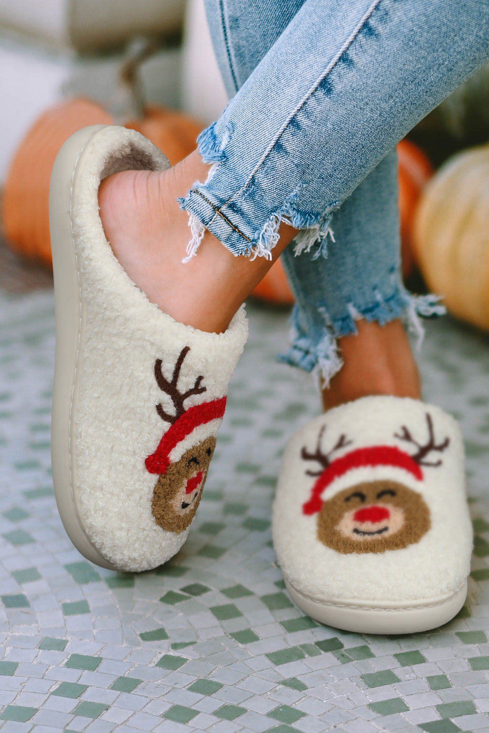 White Christmas Deer Home Indoor Slippers