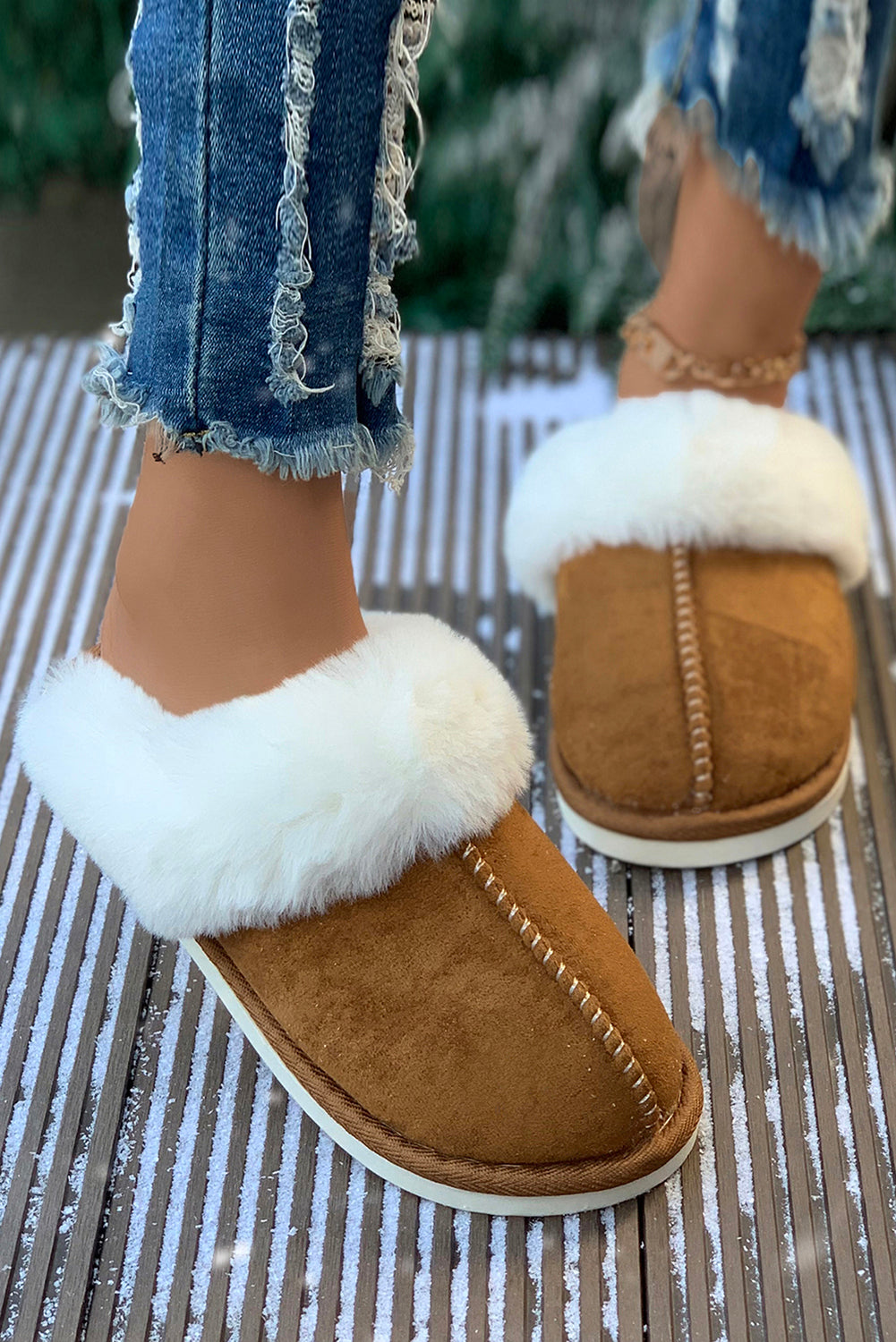 Camel Suede Winter Home Slippers