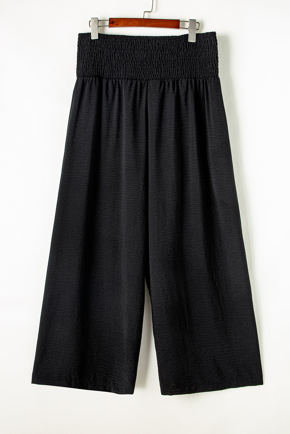 Black Shirred High Waist Plus Size Wide Leg Pants