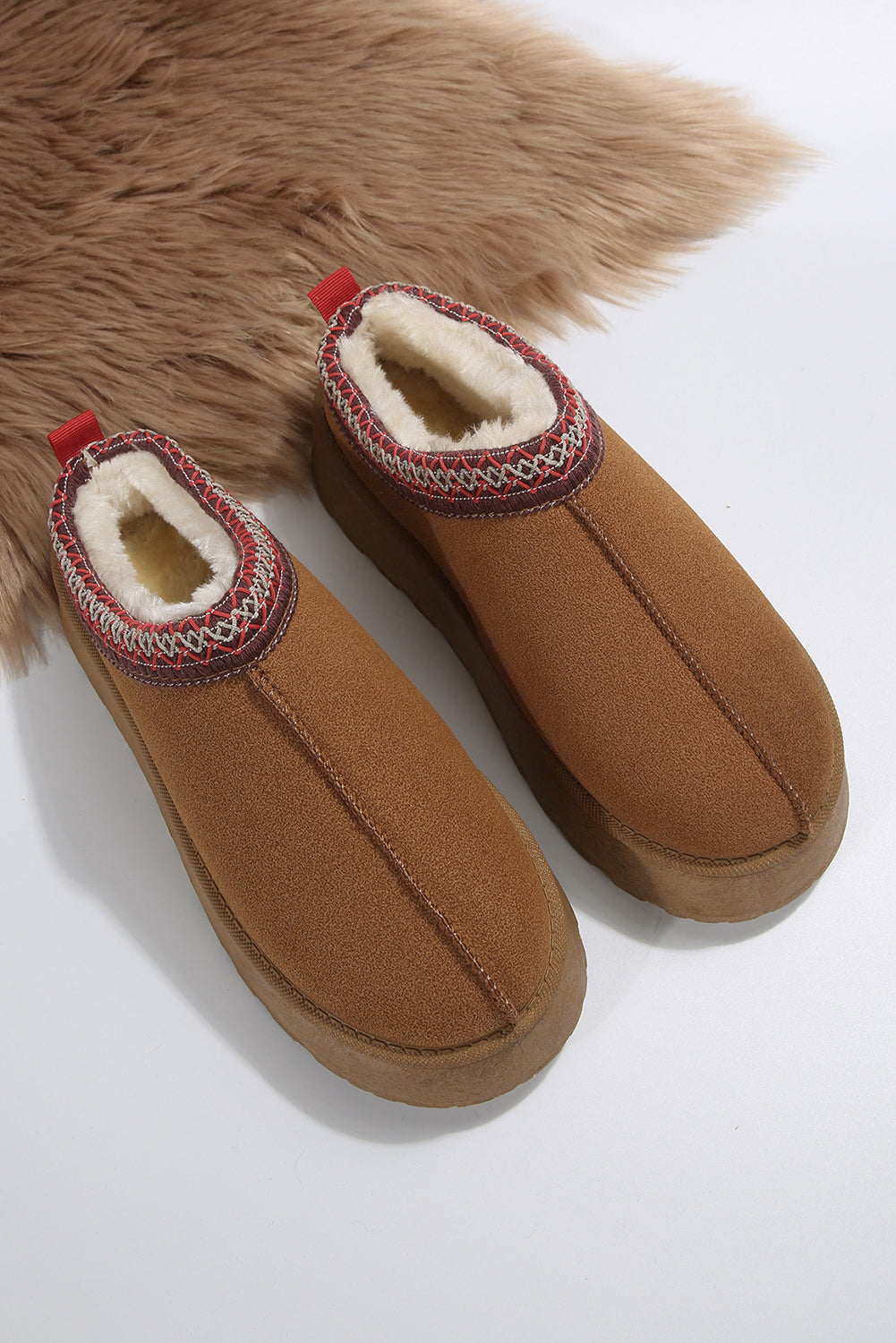 Chestnut Contrast Print Suede Snow Boots