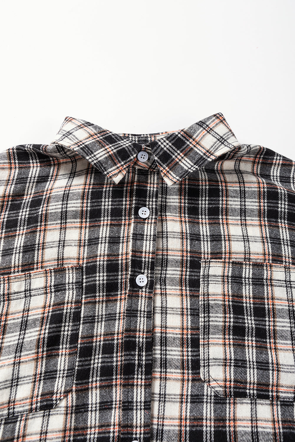 Black Plaid Print Chest Pockets Oversize Shirt