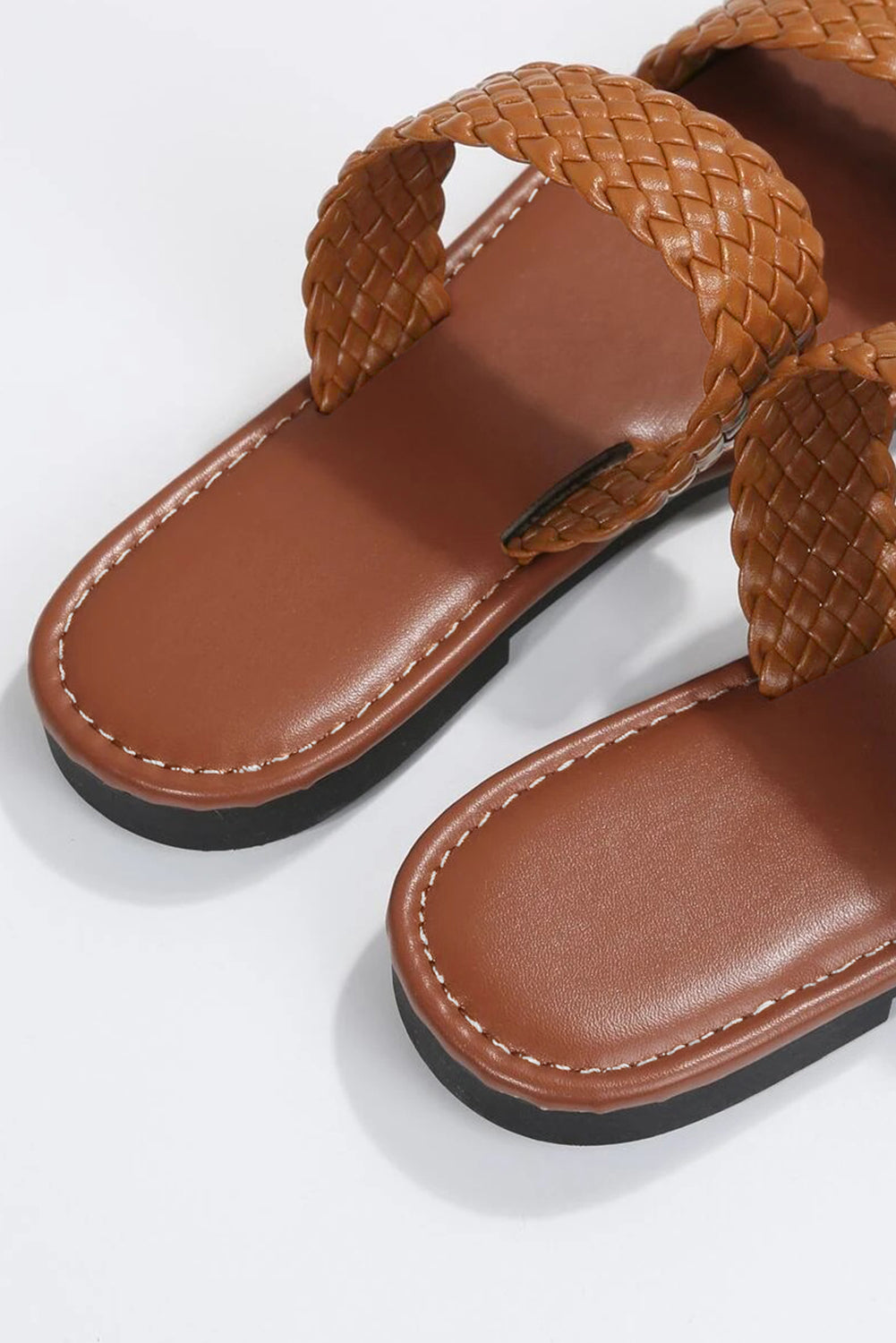 Chestnut Braided Double Band Leathered Flat Sandals