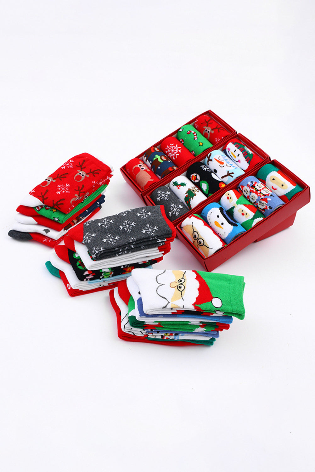 Red 5 Pairs/Set Christmas Cartoon Elk Soft Socks Set with Box