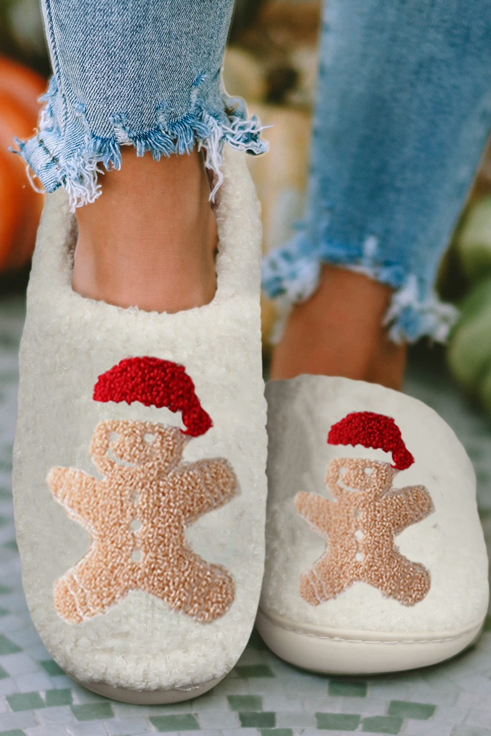 White Christmas Gingerbread Man Home Slippers