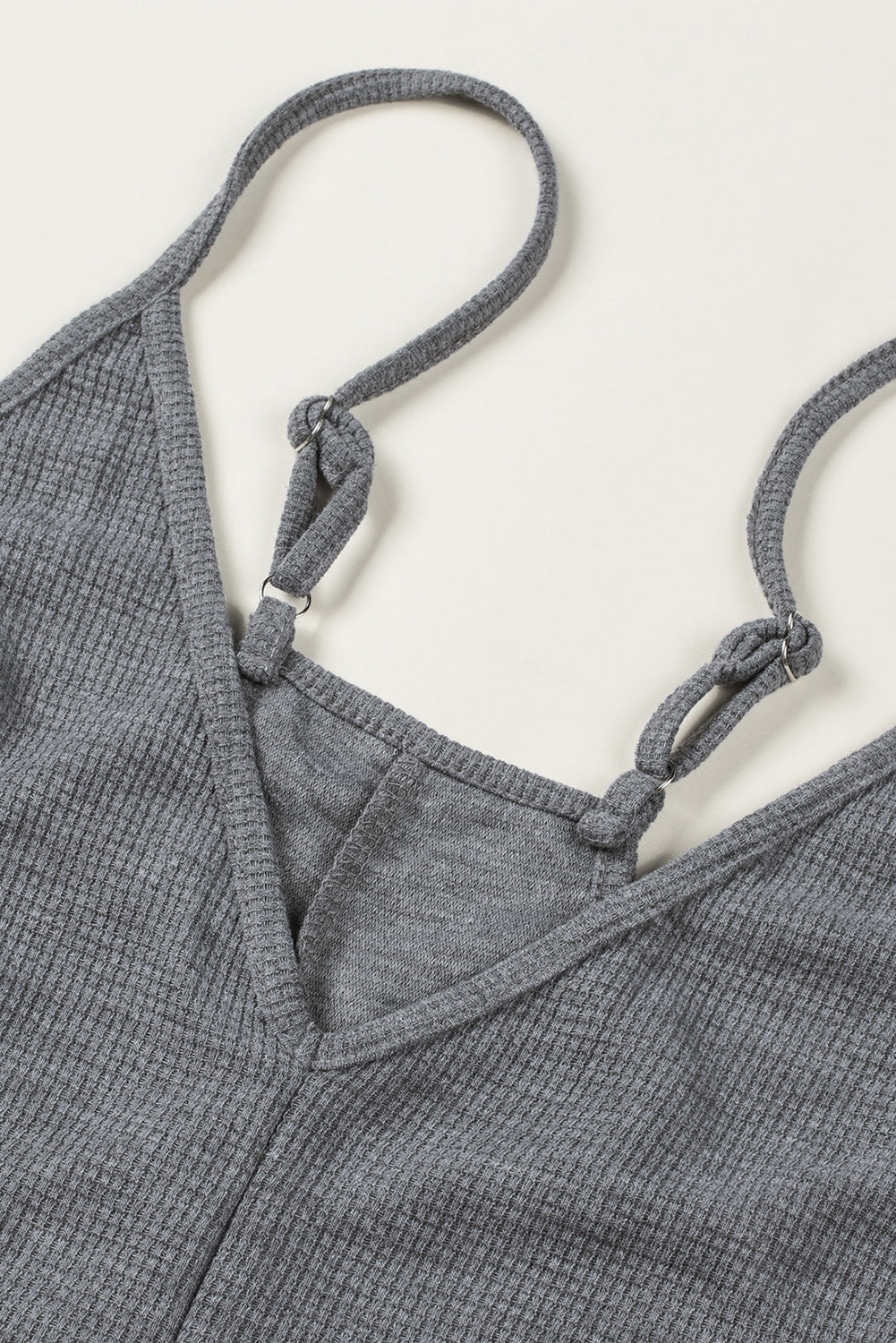 Gray Textured Sleeveless V-Neck Pocketed Casual Jumpsuit