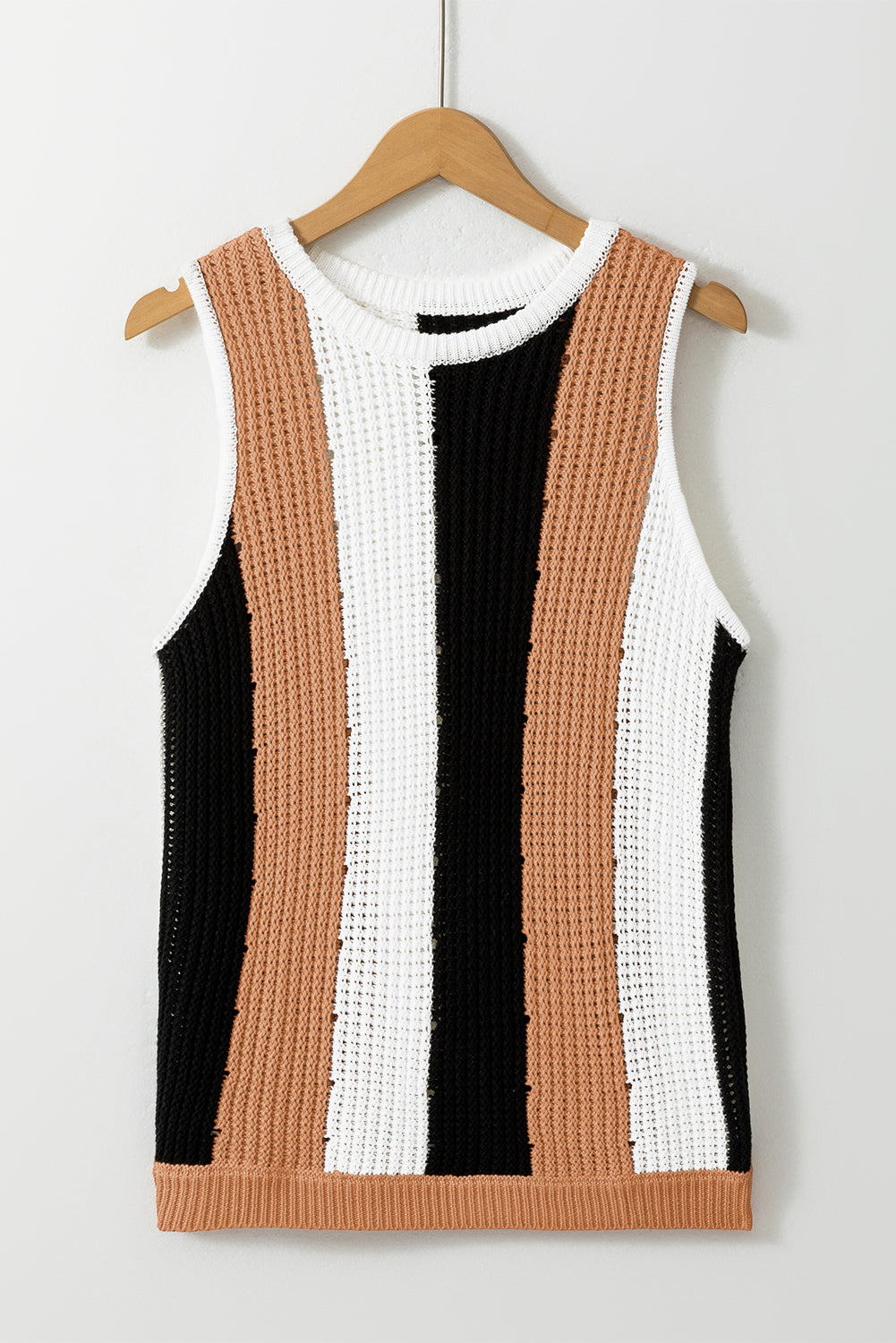 Khaki Stripe Color Block Sleeveless Knitted Sweater Vest