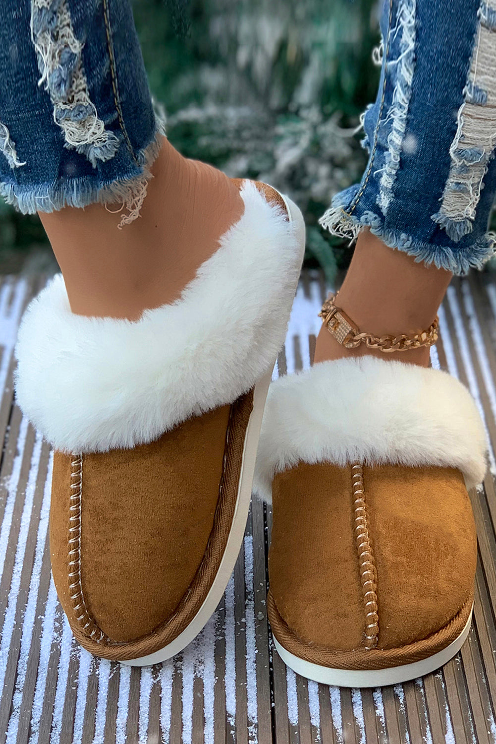 Camel Suede Winter Home Slippers