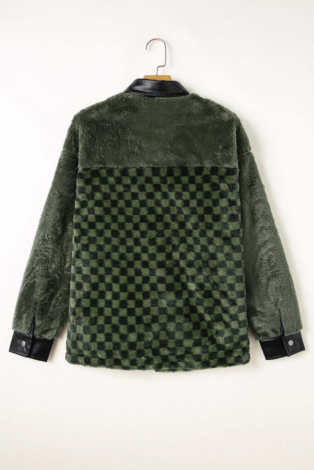 Vineyard Green Fleece Checkerboard Flap Pocket Snap Button Jacket