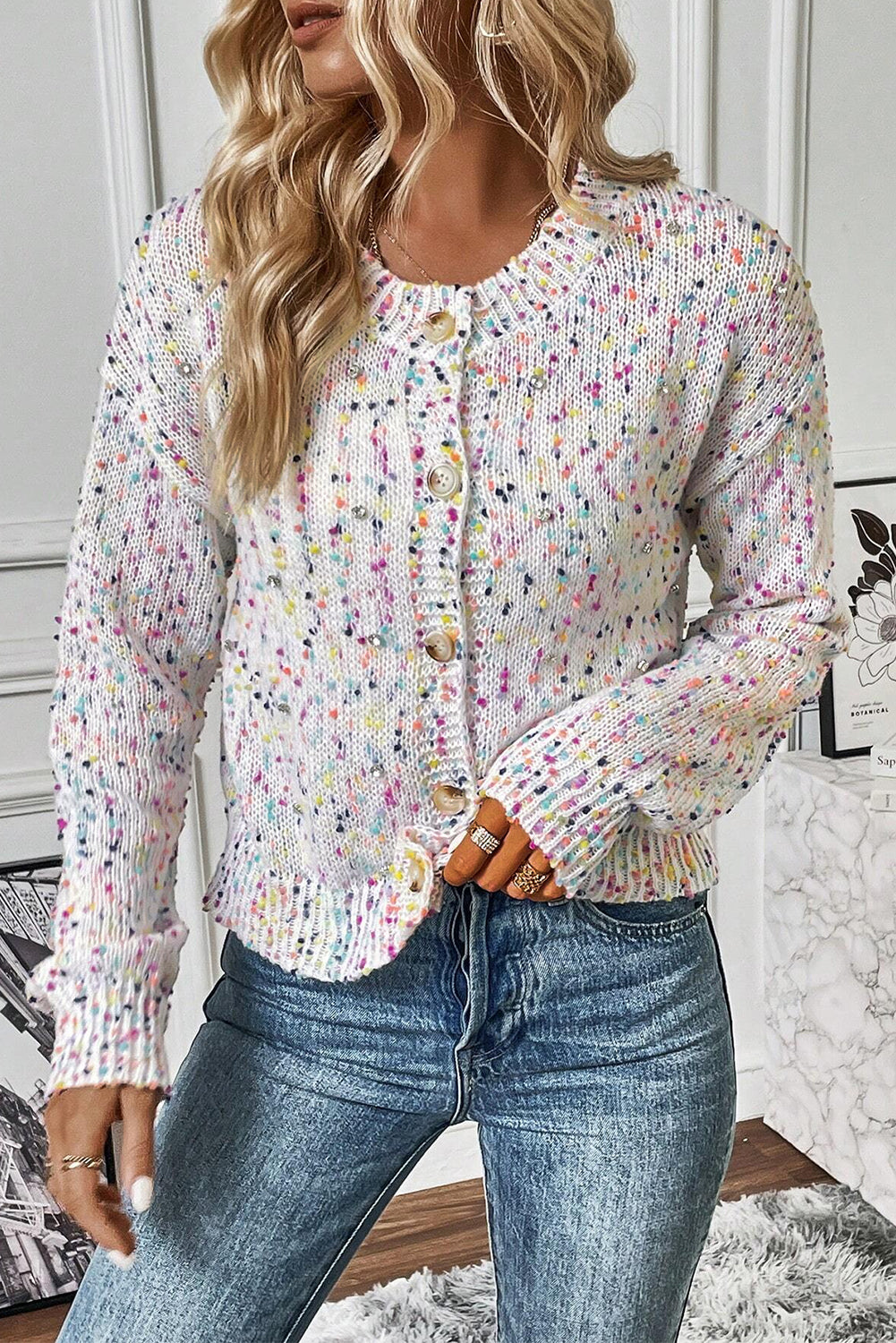 White Multicolor Confetti Sweater Cardigan