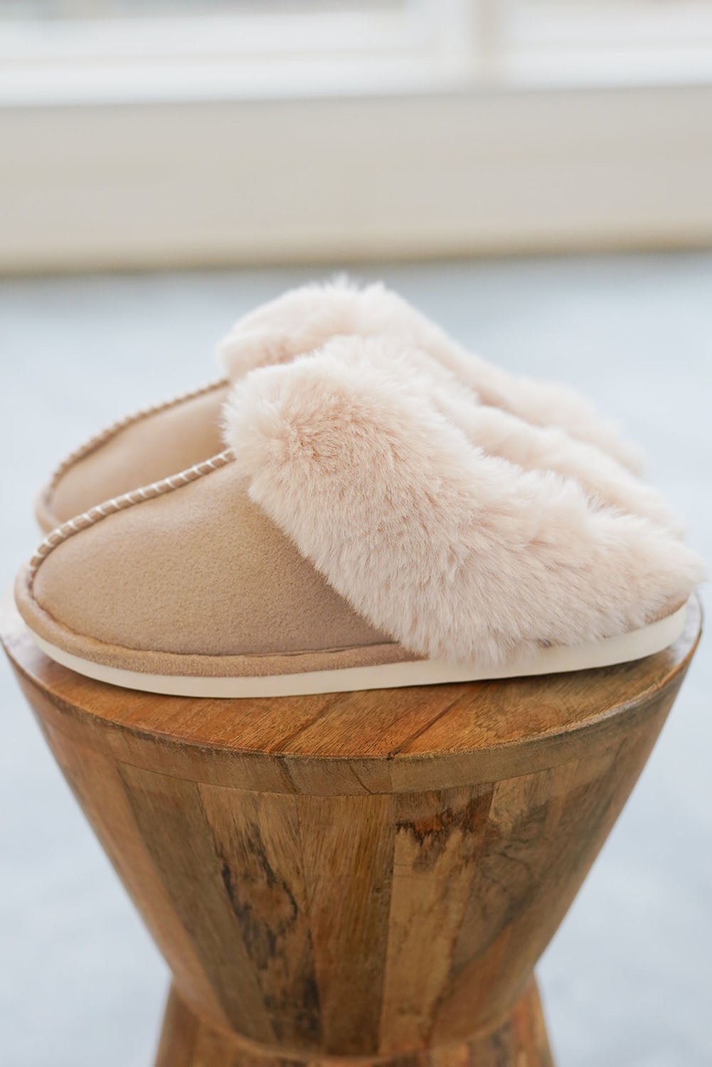 Khaki Cut and Sew Faux Suede Lined Slippers