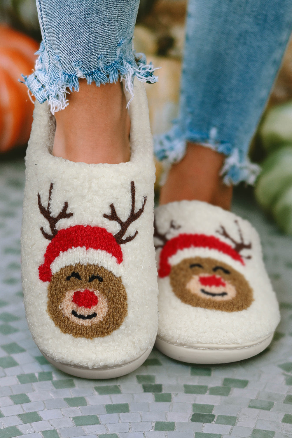 White Christmas Deer Home Indoor Slippers