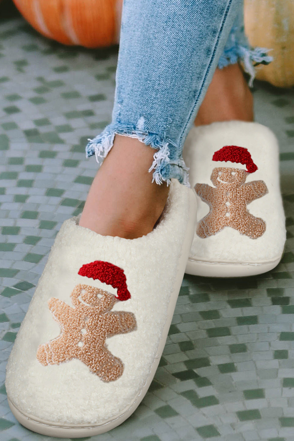 White Christmas Gingerbread Man Home Slippers