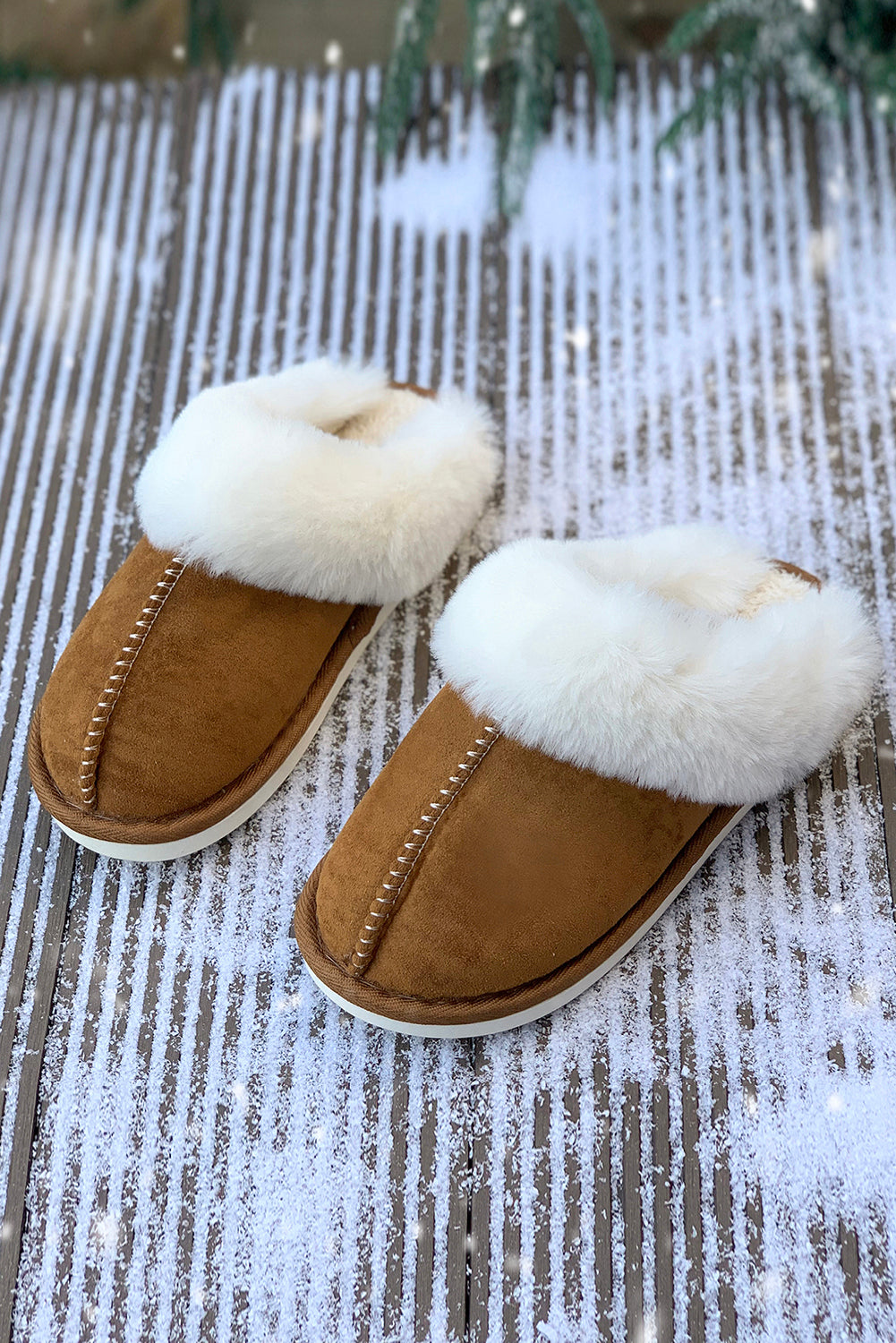 Camel Suede Winter Home Slippers