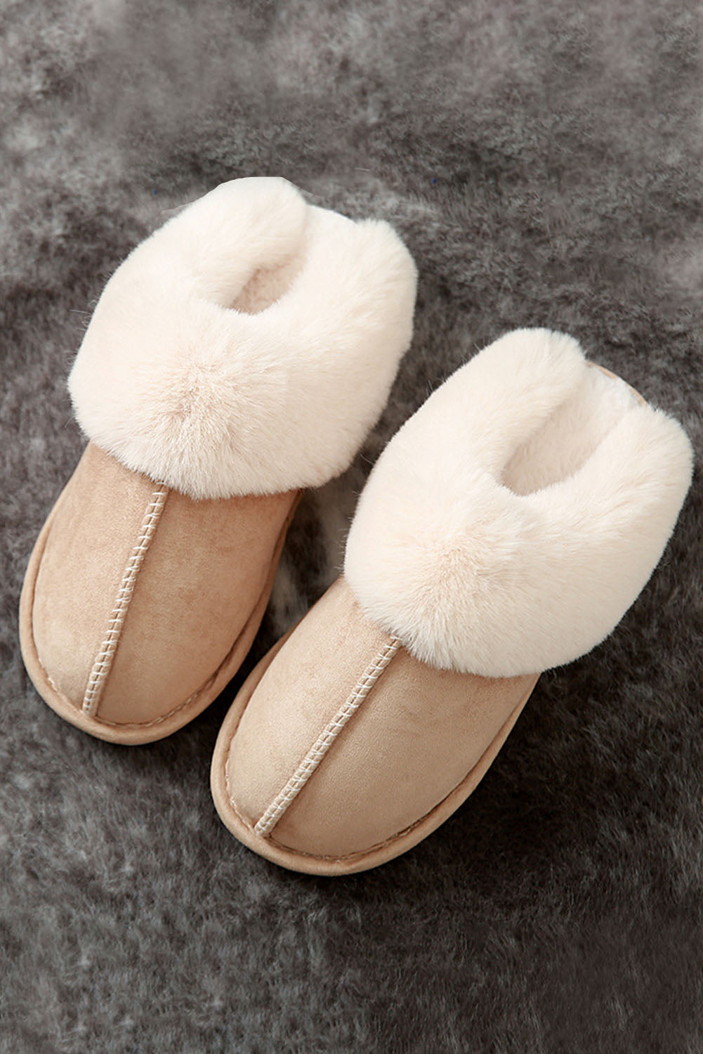 Khaki Cut and Sew Faux Suede Lined Slippers