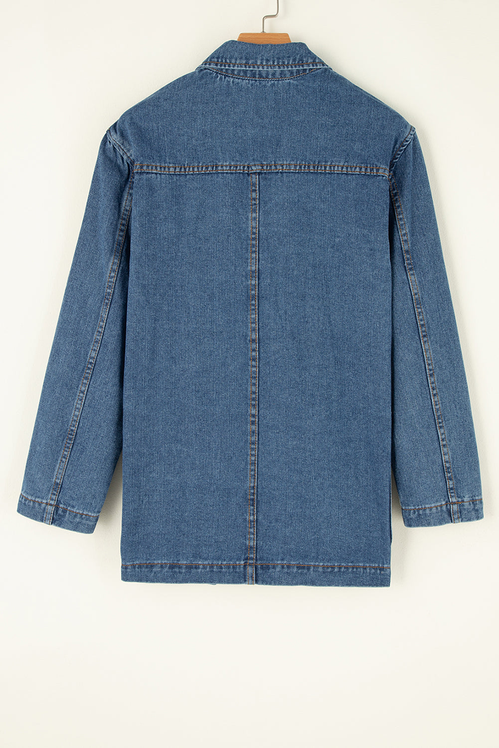 Sail Blue Side Pockets Lapel Collar Denim Jacket