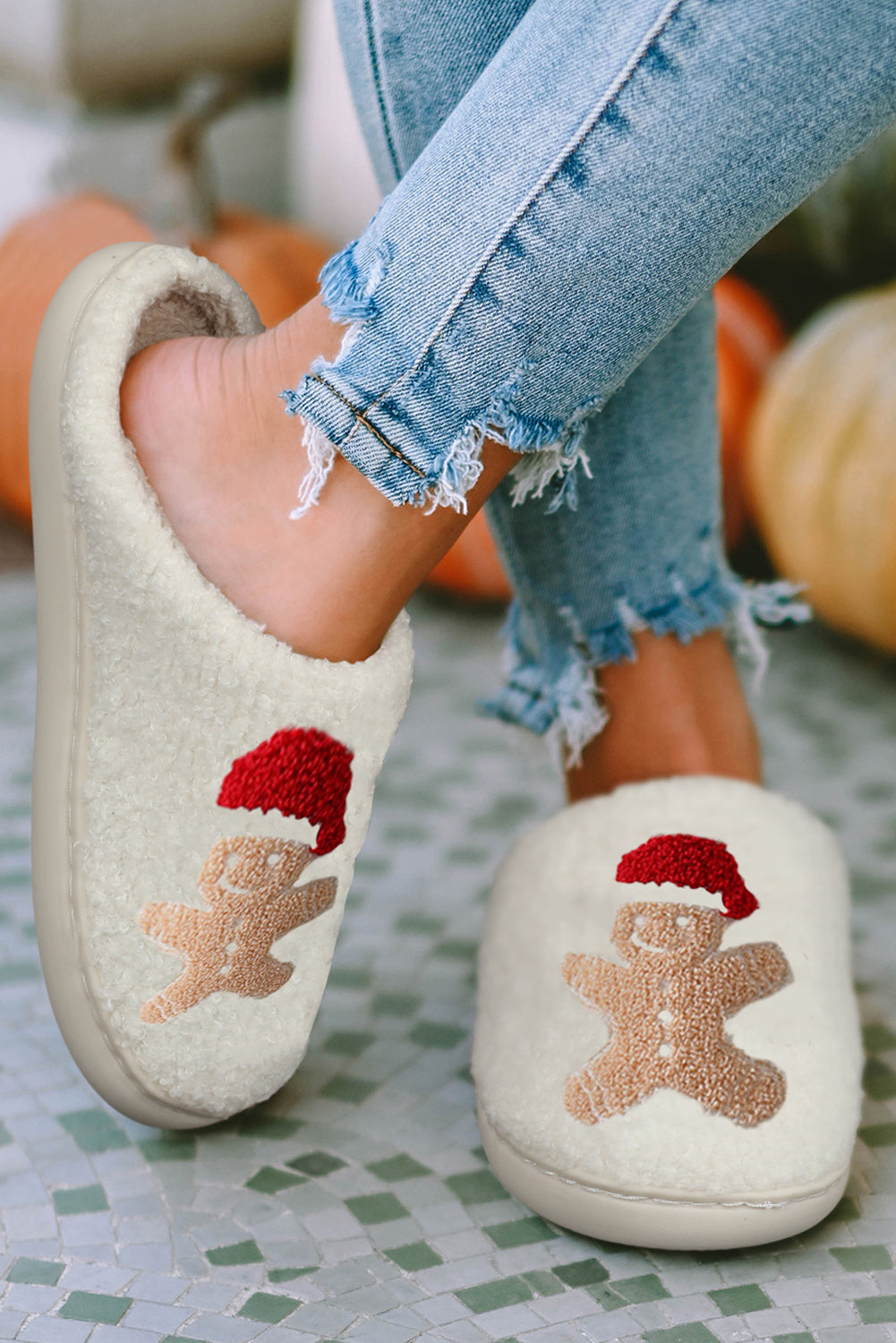 White Christmas Gingerbread Man Home Slippers